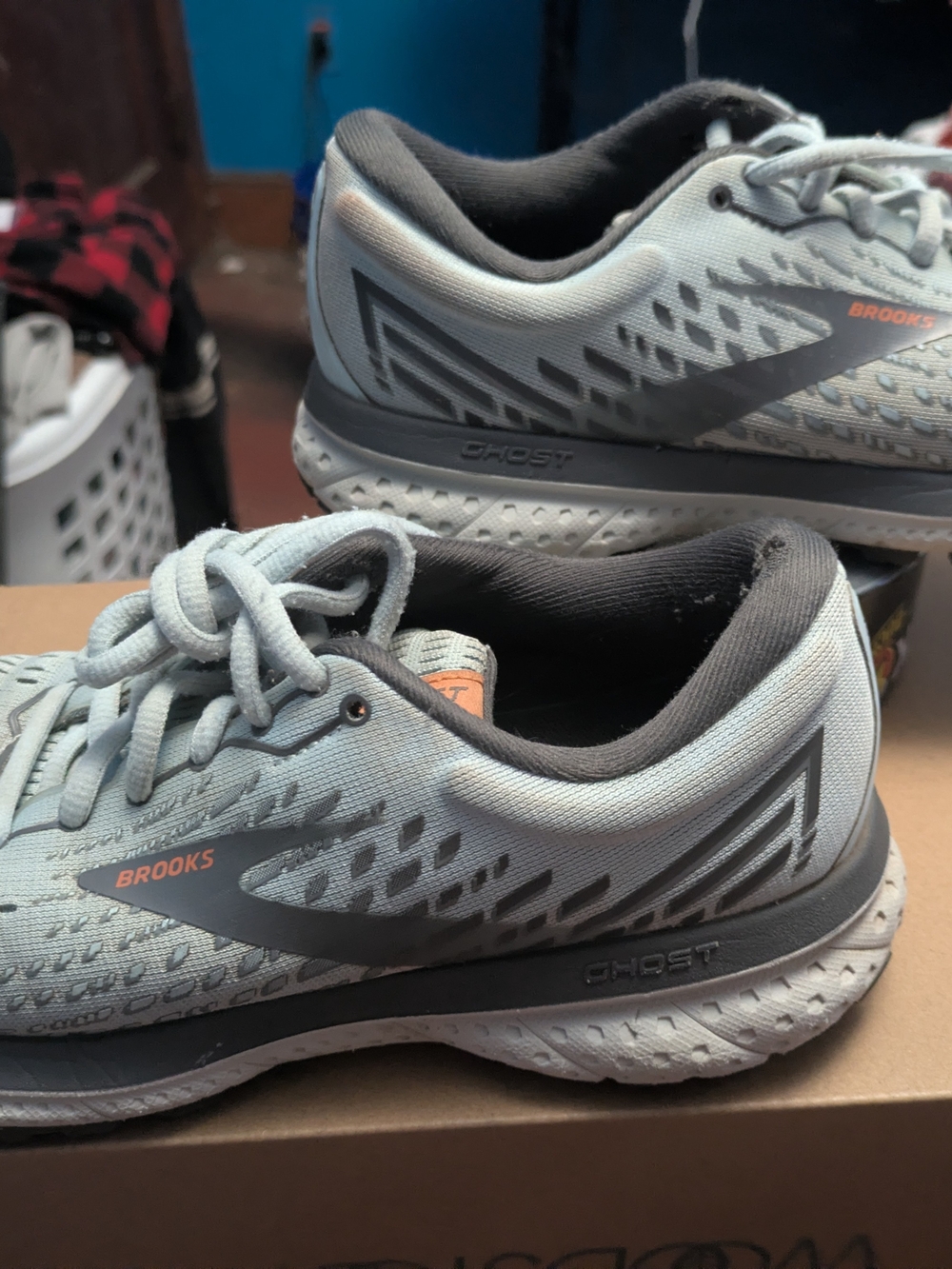 Brooks Women's Ghost 13 Running Shoes — Light Gray with Orange Logo - Picture 2 of 5